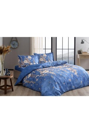 Cotton Satin Duvet Cover Set Roanne Blue Double 3254-144 - Taç
