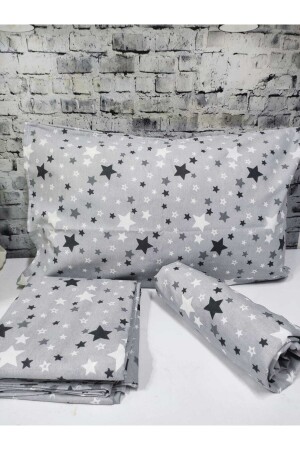 Cotton Star Pattern Single Duvet Cover Set with Elastic (fitted) Sheets NEW-STAR-DUVET COVER - GASEL ÇARŞI