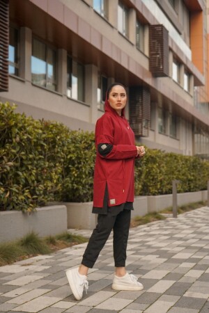Cotton Tunic Trousers Tracksuit Set Claret Red - Burcu Tesettür