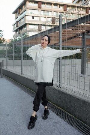 Cotton Tunic Trousers Tracksuit Trn2030 Ecru - Burcu Tesettür