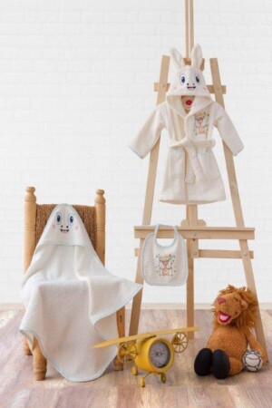 Cottonbox Baby-Bademantel-Set, Bademantel + Pucktuch + Schürze, Giraffe, Creme, DGDK8740 - Cotton Box