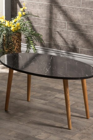Couchtisch Holzdrehmaschine Ellipse Schwarz Marmormuster FMA408 - Aldın Aldın