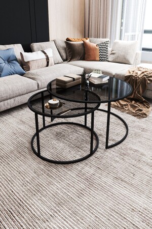 - Couchtisch „Tokyo“, 80 cm, rund, rauchfarbenes, bruchsicheres Glas, 2-teiliges Couchtisch-Set 1001750 - DEKOPRATİK