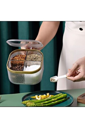 Counter and Table Top Covered Spice Bowl with 4 Compartments and 4 Spoon Gifts (SUITABLE FOR RESTAURANTS AND CAFES) BAYEV-4LÜKRISTALBHRTLK - Bayev