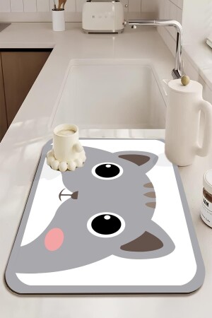 Counter Top Dish Drying Mat with Cute Cat Non-Slip Drying Cloth Drying Mat - 3D Else Hali
