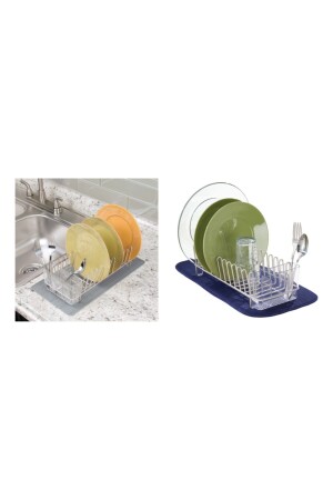 Counter Top Steel Dish Drying Rack And Acrylic Cutlery Holder Together 31x14x10cm 60115ES - Bosphorus