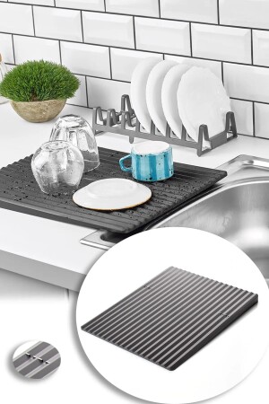 Countertop Large Size Drying Mat And 8 Compartment Plate Rack Pot Lid Holder Does Not Gather Water - Lagabya