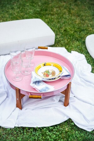 Country Style Pink Tray & Floor Table with Wooden Legs ARM-4528 - Arma House