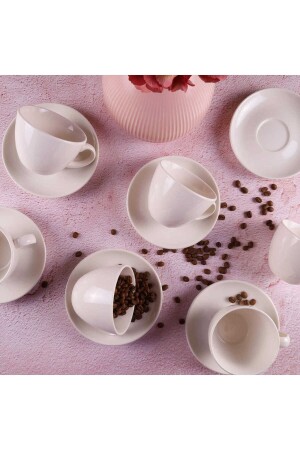 Cream 12 Piece Tea Cup Set for 6 People 14616 - Tulü Porselen