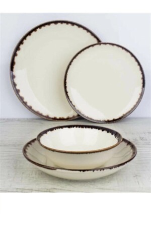 Cream Coffee Pour Mesh 24 Piece Dinner Set for 6 Persons TULÜYMK24PRC98 - Tulü Porselen