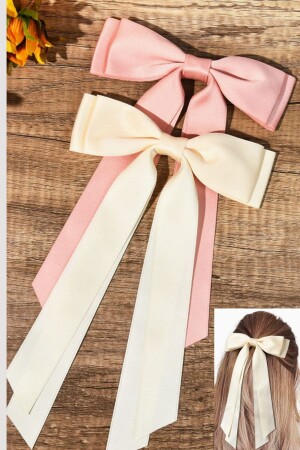 Cream Color Bow Model Automatic Clip Buckle 1 Piece Double Bow with Double Tail - Diloshtrend Design