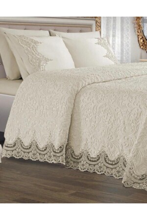 Cream Double French Laced Dowry Blanket Set - Belenay