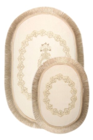 Cream Exclusive 2-Piece Oval Dowry Box Fringed French Laced Toilet Set Bath Mat Set BnyExclusiveOval - Bonny Home