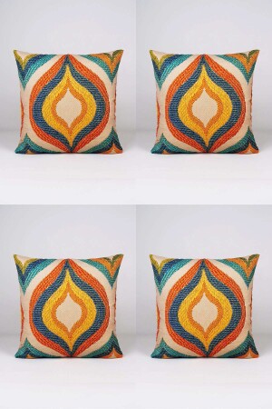 Cream Orange Vintage Patterned Digital Printed Throw Pillow Cover Set of 4 - OTYK340 - Cango Home
