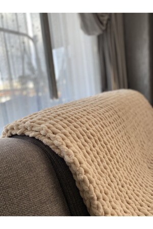 Cream Puffy Hand Knitted Blanket - Alize