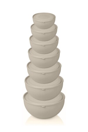 Cream Round Bowl with Lid 7 Pcs K2014 - Melkan Home