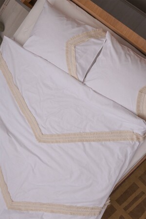 Cream Tassel White 100% Cotton Single Duvet Cover & Pillowcase Set 160x220 Cm ONVR100 - vivamaison
