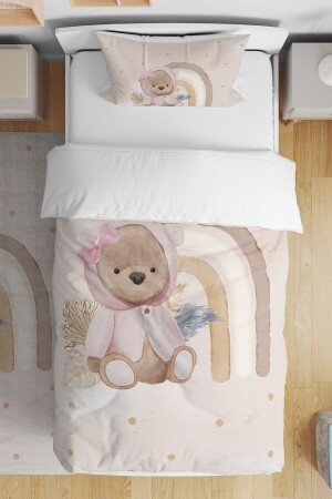 Cream Teddy Bear Patterned Single Baby Kids Duvet Cover Set evnev00204 - Evpanya
