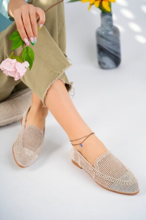 Cream Women's Knitted Ballerina Shoes Women's Shoes Casual Shoes - Stwenn