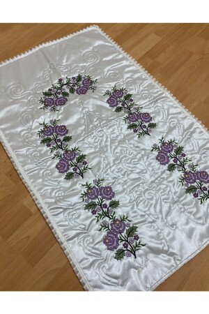 Cream*lilac Dowry Box Canvas Embroidered Satin Prayer Rug 70 x 120 - AYHANHOME