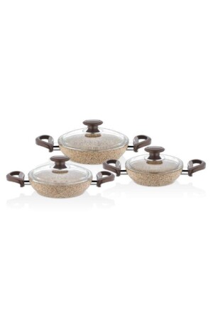 Creamy Cast Granite 6 Piece Pan Set Cream triple pan and cream - Falez