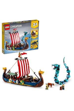 ® Creator 3 in 1 Viking Ship and Midgard Serpent 31132-For Ages 9 and Up Ship and Wolf Inside - LEGO
