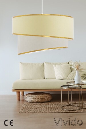 Cremefarbener Stoff-Gold-Kronleuchter TYC00801158645 - Vivido Abajur