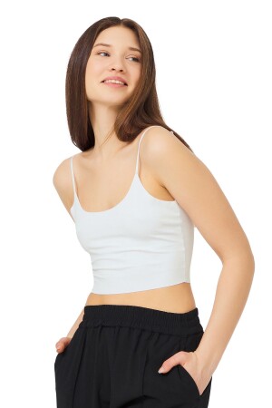 Cremefarbenes, verstellbares, dünnes Träger-Laser-Cut-Crop-Bustier für Damen - Cottonhill
