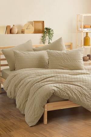 Crepe Penye Çift Kişilik Lastikli Çarşaflı Nevresim Takımı Bej 1561p - Cotton Box