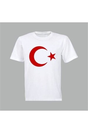 Crescent and Star Turkish Flag T-Shirt-Crescent and Star Printed Short Sleeve T-Shirt- - Buufuu