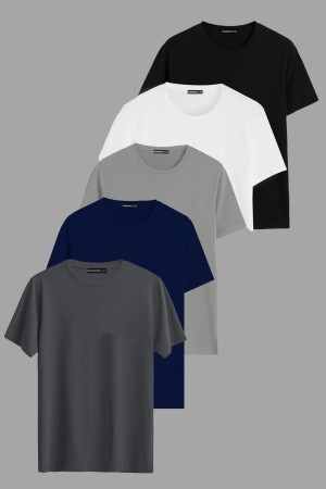 Crew Neck Standard Pattern 100% Cotton 5-Piece Men's T-Shirt - Dk Daksel