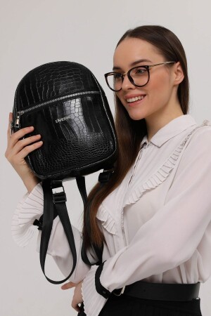 Crocodile Black 2 Compartment Women's Backpack - D'vers