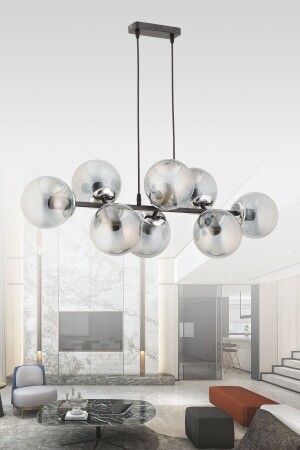 CROSS 8-PIECE CHROME - BLACK SMOKED GLOB GLASS MODERN PENDANT LIGHT CHANDELIER FOR LIVING ROOM - Avimonaydınlatma