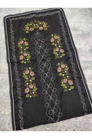 Cross Stitch Embroidered Etamine Fabric Single Prayer Rug - Black - Çt Çeyizci Tekstil