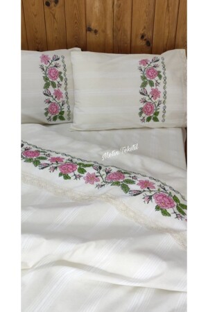 Cross Stitched Duvet Cover Set GUL110 - Pamuk Evim