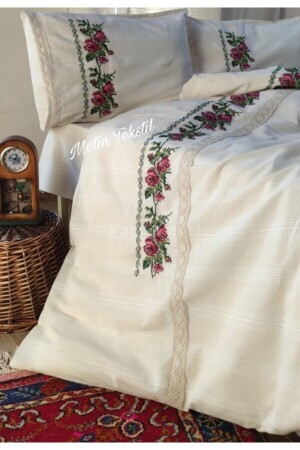 Cross Stitched Duvet Cover Set OSM112 - Pamuk Evim