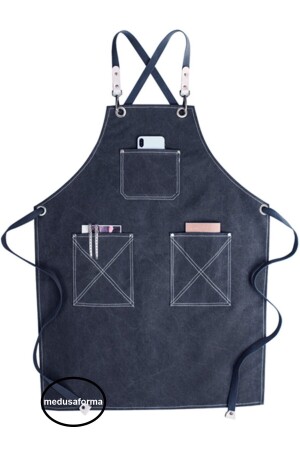 Cross Strap Kitchen Apron Master Chef Cafe Chef Waiter Cook Hairdresser Barista Apron - Navy Blue 301204732 - medusaforma