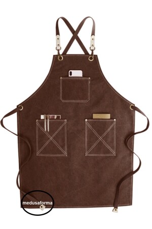 Cross Strap Kitchen Apron Master Chef Cafe Restaurant Chef Waiter Cook Hairdresser Barista Apron - Brown 301204732 - medusaforma