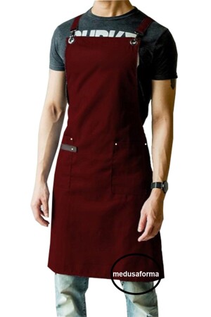 Cross Strap Kitchen Apron Master Chef Cafe Restaurant Chef Waiter Cook Hairdresser Barista Apron - Claret Red 276060365 - medusaforma