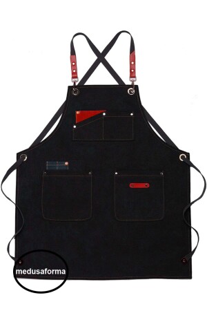 Cross Strap Leather Pocket Barista Apron Cafe Master Chef Waiter Chef Cook Waiter Kitchen Work Apron - Medusaforma