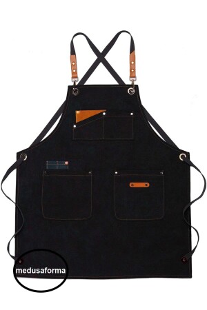 Cross Strap Leather Pocket Barista Apron Cafe Master Chef Waiter Chef Cook Waiter Kitchen Work Apron 889010065 - medusaforma