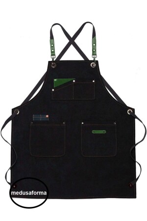 Cross Strap Leather Pocket Barista Apron Cafe Master Chef Waiter Chef Cook Waiter Kitchen Work Apron 889010065 - medusaforma