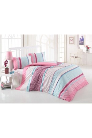 Crown-crystal 100% Cotton Ranforce Duvet Cover Set Double Vira (Pink) MYL10621 - Kristal By Taç