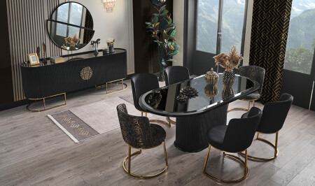 Crown Dining Room - Black - Gold - Cadde Yıldız