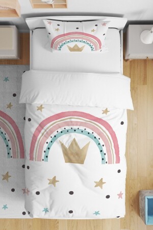 Crowned Rainbow Patterned Single Baby Kids Bedding Set evnev00049 - Evpanya
