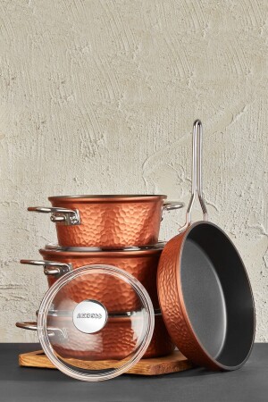 Cruz 7-teiliges Payrex Granitguss-Set mit Glasdeckel – Kupfer CRZ-0717 - Amboss
