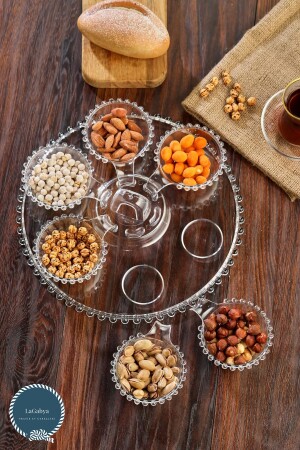 Crystal 7 Piece Tray Beaded Sauce Bowl Presentation Snacks Jam Bowl Breakfast Treat Set - Lagabya