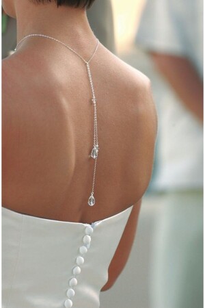 Crystal Drop Stone Back Necklace - Body Accessory Silver Plated - Takıconcept