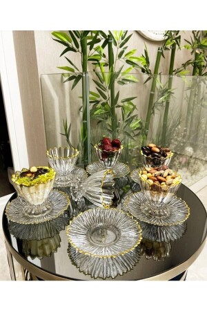 Crystal Gold Gilded 12 Piece Presentation Snack Bowl for 6 Persons 79101 - WELANCE