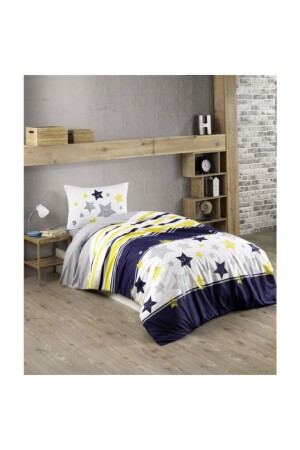 Crystal Ranforce Single Duvet Cover Set Passion Yellow Navy Blue BC101707 - Taç